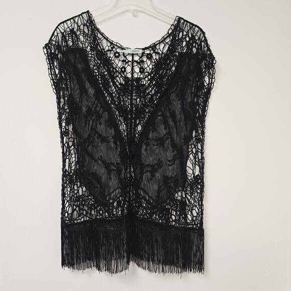 Maurices S/M Sheer Blouse Top Boho Hippie Whimsigoth Lace Gypsy Fringe Crochet - Picture 1 of 11